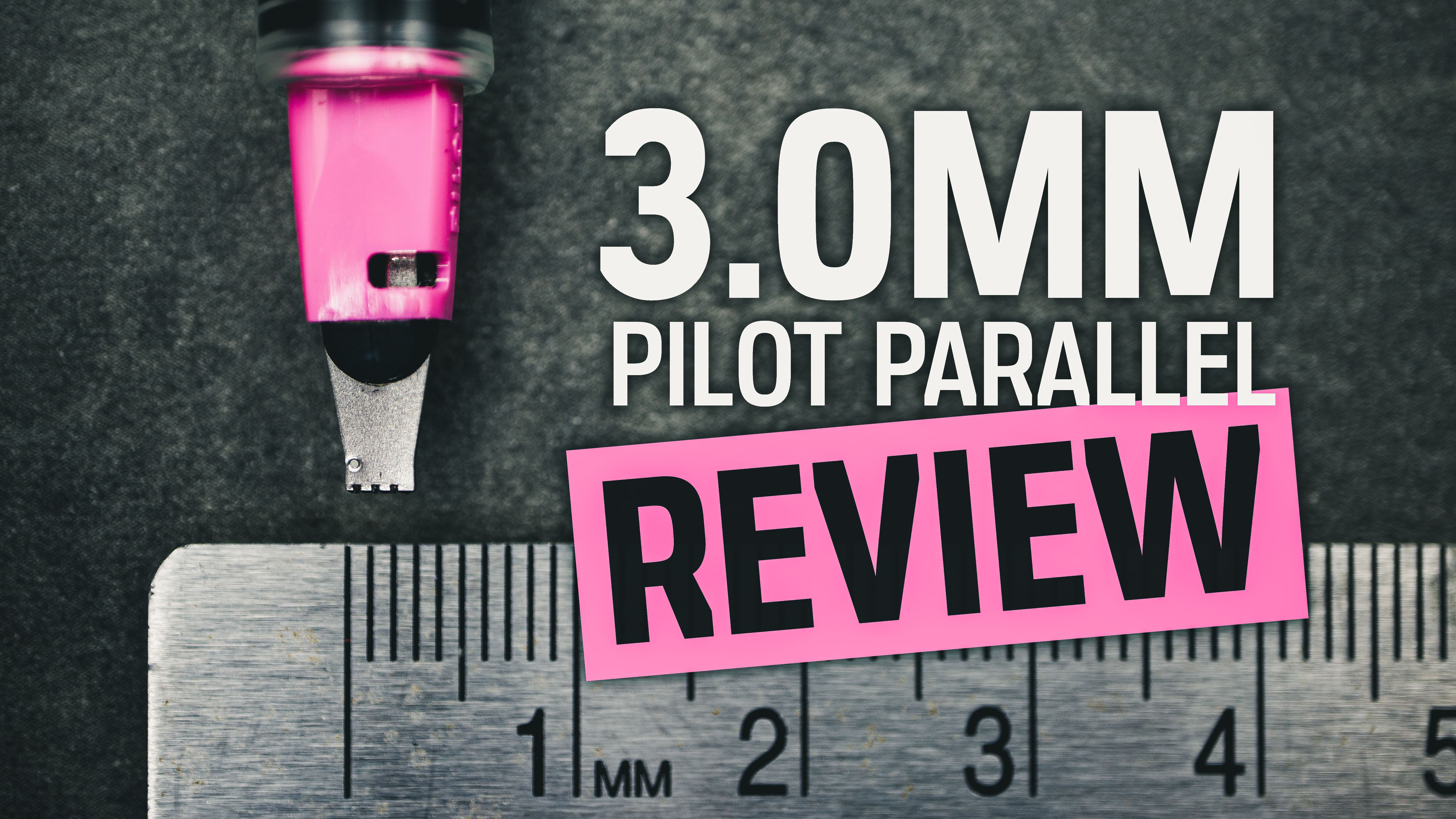 Review-3mm-Pilot-Parallel-Pen-title New 3mm pink Pilot Parallel pen review title with metal ruler and granite background